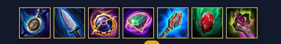 The build complete : Pendulum of the ages, Spear of desolation, Chronos' Pendant, Gem of focus, Staff of Myrddin, Soul Gem and The Cosmic Horror