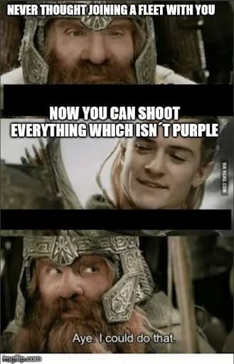 A LOTR EVE Online meme with Legolas and Gimli joking about NPSI comaraderie 